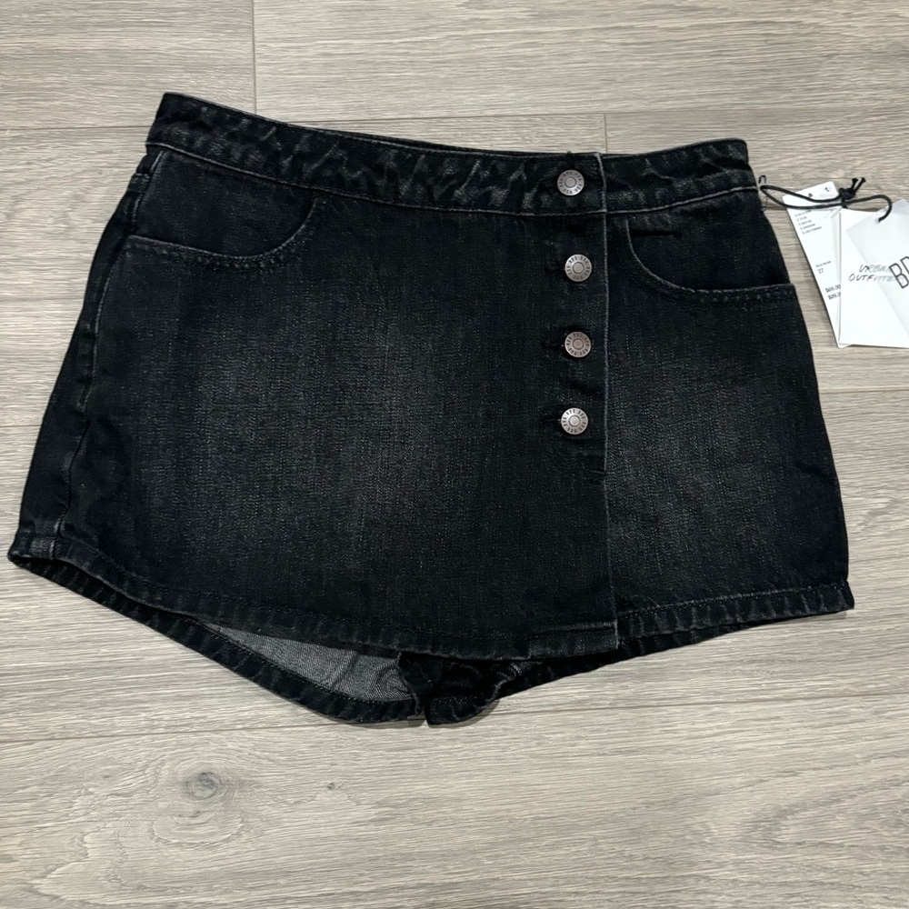 NEW Wrap Button Black Denim Skirt Skort